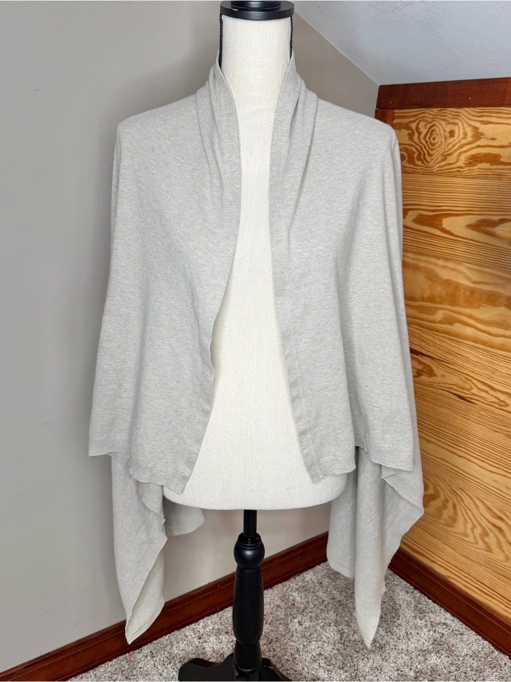 Eileen Fisher Open Front Long Sleeve Waterfall Cardigan Beige Tan Medium M